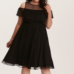 TORRID Black Star Mesh Ruffle Cold Shoulder Dress